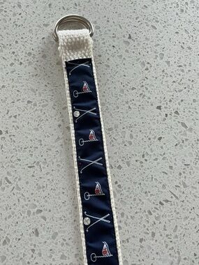 Navy Ribbon Key Fob Wristlet with Ivory Webbing